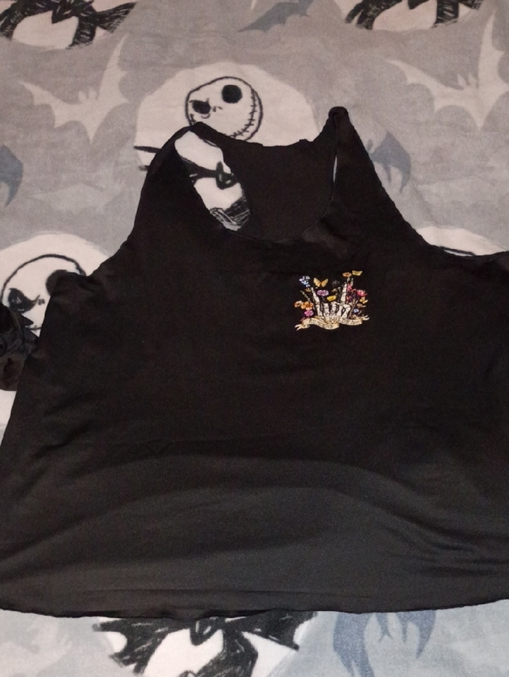 SHEIN Black Tank Top with Multicolor Floral Embroidery